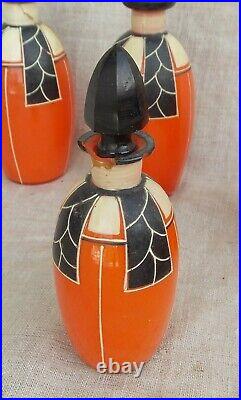 Anciens Flacons De Parfum Art Deco Verre Orange Et Noir