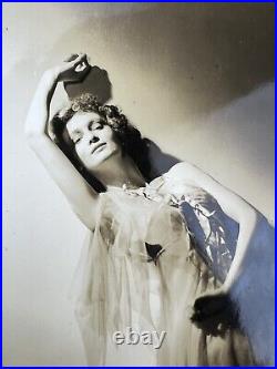 Antique Art Déco Ballerine Dancer Photo Portrait Par Achille Volpe Signé Estampé