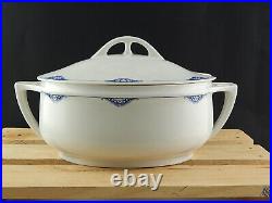 Antique Art Déco Soupière Centre de Table Porcelaine Blanc Blu CHODAU BOHEMIA