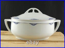 Antique Art Déco Soupière Centre de Table Porcelaine Blanc Blu CHODAU BOHEMIA