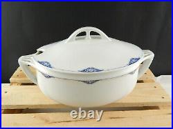 Antique Art Déco Soupière Centre de Table Porcelaine Blanc Blu CHODAU BOHEMIA