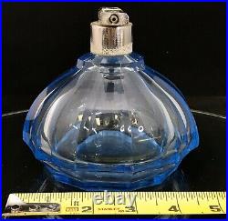 Antique Estate ART DECO BLUE Czech glass verre taillé parfum atomiseur bouteille