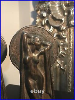Antique FEMALE NUDE LADY ART DECO statue sculpture bronze Serre-Livres Droit Justice