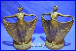 Antique art déco dancing Lady Bronze Statue Sculpture Serre-livres