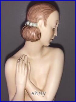 Antique bisque PORCELAINE ART DECO ROYAL DUX Lady Femme Paon DANSEUSE FIGURINE