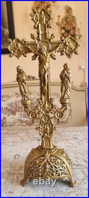 Antique french spelter metal art deco crucifix calvary for evangelist