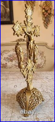 Antique french spelter metal art deco crucifix calvary for evangelist