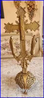 Antique french spelter metal art deco crucifix calvary for evangelist