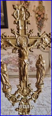 Antique french spelter metal art deco crucifix calvary for evangelist