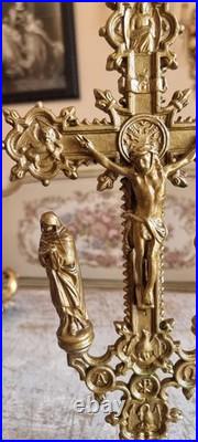 Antique french spelter metal art deco crucifix calvary for evangelist