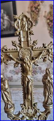 Antique french spelter metal art deco crucifix calvary for evangelist