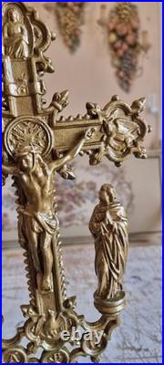 Antique french spelter metal art deco crucifix calvary for evangelist