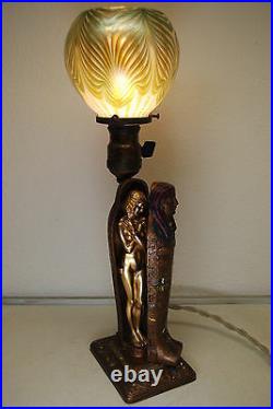 Antique old art deco nouveau Aronson Tiffany momie Egyptian Revival érotique Lampe