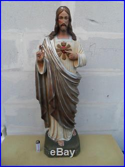 Antique statue 83 cm art deco religion Jesus sacré coeur sacred Heart Balestra