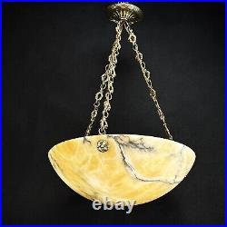 Art Déco Albâtre Lampe à Suspension Lampe de Plafond Bronze