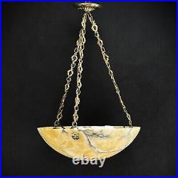 Art Déco Albâtre Lampe à Suspension Lampe de Plafond Bronze