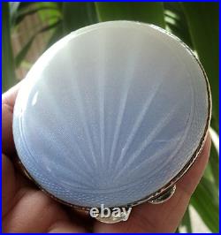 Art Déco Argent Sterling & Déteint Bleu À Blanc Émail Sunburst Compact H/M 1941
