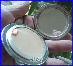 Art Déco Argent Sterling & Déteint Bleu À Blanc Émail Sunburst Compact H/M 1941 Art Déco Argent Sterling & Déteint Bleu À Blanc Émail Sunburst Compact H/M 1941
