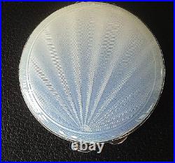 Art Déco Argent Sterling & Déteint Bleu À Blanc Émail Sunburst Compact H/M 1941 Art Déco Argent Sterling & Déteint Bleu À Blanc Émail Sunburst Compact H/M 1941