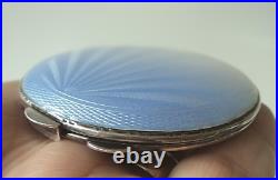 Art Déco Argent Sterling & Déteint Bleu À Blanc Émail Sunburst Compact H/M 1941