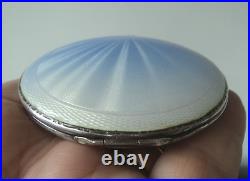 Art Déco Argent Sterling & Déteint Bleu À Blanc Émail Sunburst Compact H/M 1941 Art Déco Argent Sterling & Déteint Bleu À Blanc Émail Sunburst Compact H/M 1941