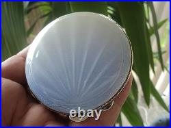 Art Déco Argent Sterling & Déteint Bleu À Blanc Émail Sunburst Compact H/M 1941