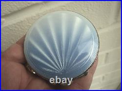 Art Déco Argent Sterling & Déteint Bleu À Blanc Émail Sunburst Compact H/M 1941 Art Déco Argent Sterling & Déteint Bleu À Blanc Émail Sunburst Compact H/M 1941