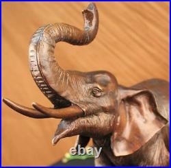 Art Déco Artisanal de Collection Massive Éléphant Bronze Sculpture Marbre Statue