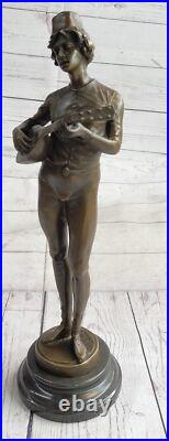 Art Déco Banjo Lecteur Par D. Boyce Bronze Sculpture Statue Cadeau de Collection