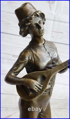 Art Déco Banjo Lecteur Par D. Boyce Bronze Sculpture Statue Cadeau de Collection