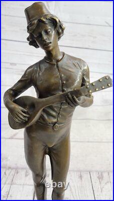 Art Déco Banjo Lecteur Par D. Boyce Bronze Sculpture Statue Cadeau de Collection