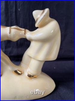 Art Déco Céramique Figurine Fabriqué Par Augier Réticents Donkey. Signé Le