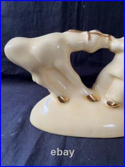 Art Déco Céramique Figurine Fabriqué Par Augier Réticents Donkey. Signé Le