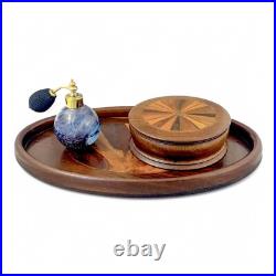 Art Déco Coiffeuse Bois Plateau, Marqueterie Bijoux Boîte, Parfum Atomiseur