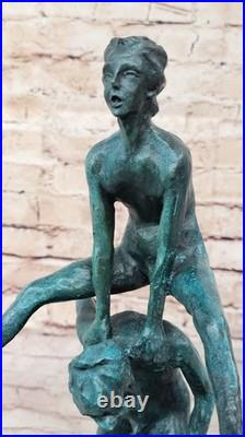 Art Déco Enfants à Jouer Leapfrog Véritable Bronze Sculpture Collection Figurine