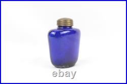 Art Déco Era Cobalt Bleu Verre Encrier Distinctif Rouillé Laiton De Collection Art Déco Era Cobalt Bleu Verre Encrier Distinctif Rouillé Laiton De Collection
