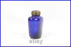 Art Déco Era Cobalt Bleu Verre Encrier Distinctif Rouillé Laiton De Collection Art Déco Era Cobalt Bleu Verre Encrier Distinctif Rouillé Laiton De Collection