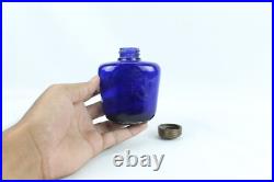 Art Déco Era Cobalt Bleu Verre Encrier Distinctif Rouillé Laiton De Collection Art Déco Era Cobalt Bleu Verre Encrier Distinctif Rouillé Laiton De Collection