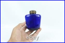 Art Déco Era Cobalt Bleu Verre Encrier Distinctif Rouillé Laiton De Collection Art Déco Era Cobalt Bleu Verre Encrier Distinctif Rouillé Laiton De Collection