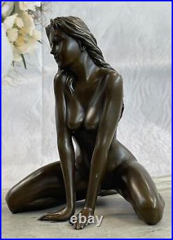 Art Déco Fait de Collection Érotique Nu Fille Bronze Sculpture Marbre Figurine