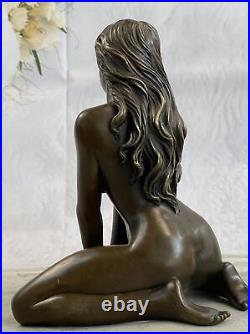 Art Déco Fait de Collection Érotique Nu Fille Bronze Sculpture Marbre Figurine