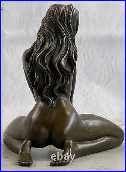 Art Déco Fait de Collection Érotique Nu Fille Bronze Sculpture Marbre Figurine