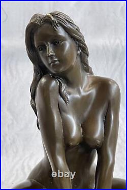 Art Déco Fait de Collection Érotique Nu Fille Bronze Sculpture Marbre Statue