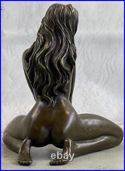 Art Déco Fait de Collection Érotique Nu Fille Bronze Sculpture Statue Affaire