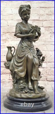 Art Déco Femme Avec Harpe Bronze Sculpture Milo Classique de Collection Statue