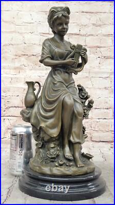 Art Déco Femme Avec Harpe Bronze Sculpture Milo Classique de Collection Statue