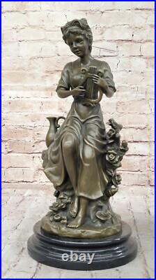 Art Déco Femme Avec Harpe Bronze Sculpture Milo Classique de Collection Statue