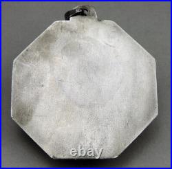 Art Déco Grosse médaille pendentif religieuse en argent massif Vierge Marie