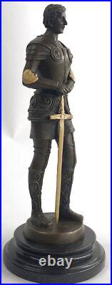 Art Déco Guerrier Mâle Knight Marbre Base Bronze Sculpture de Collection Cadeau