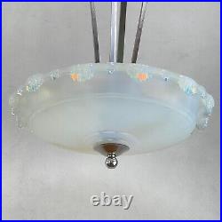 Art Déco Lampe à Suspension Chrome Lustre Lampe Opale Verre 1930s